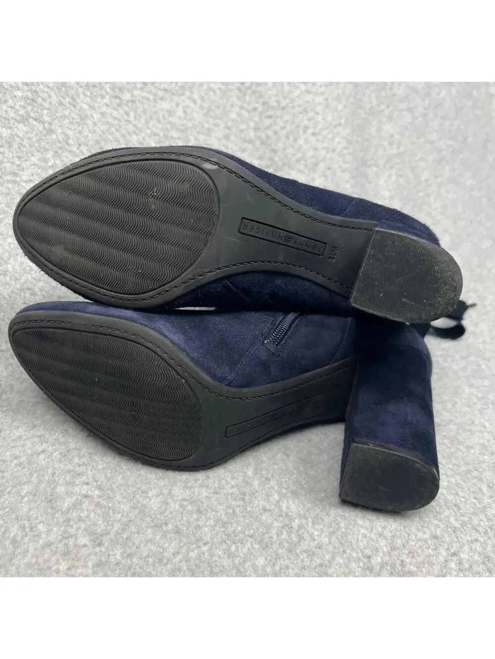 Y2K Tommy Hilfiger Leather Suede Ankle Booties Chunky Heel Womens Size 8.5 90's